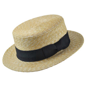 Natural Straw Boater Hat with Black Band